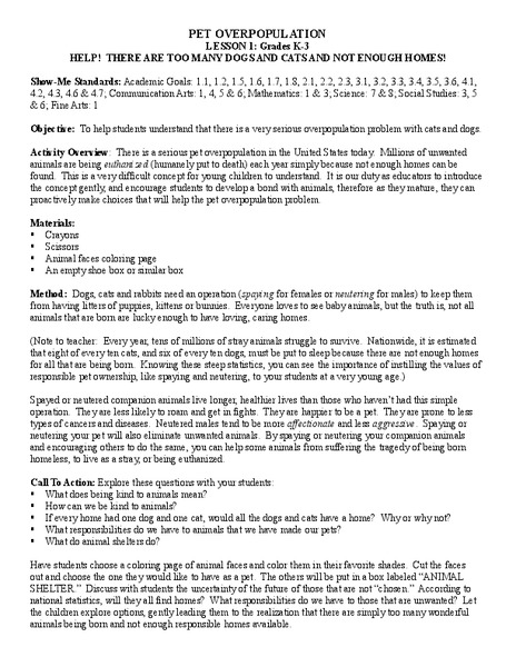 Pet Overpopulation Lesson Plan