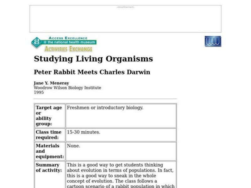 Peter Rabbit Meets Charles Darwin Lesson Plan