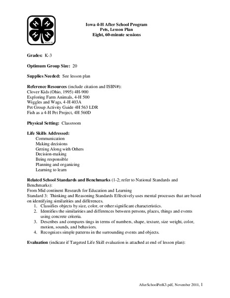 Pets Lesson Plan