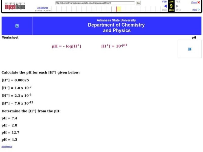 pH Worksheet