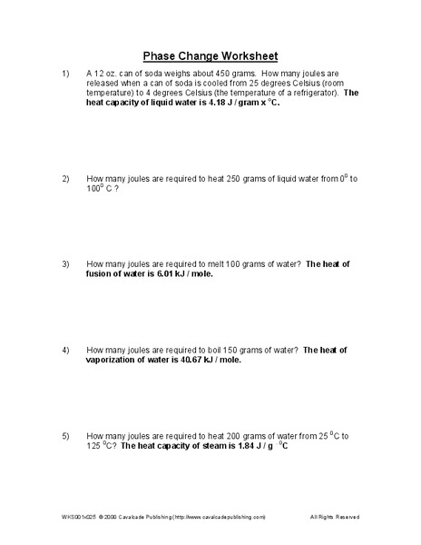 Phase Changes Worksheet