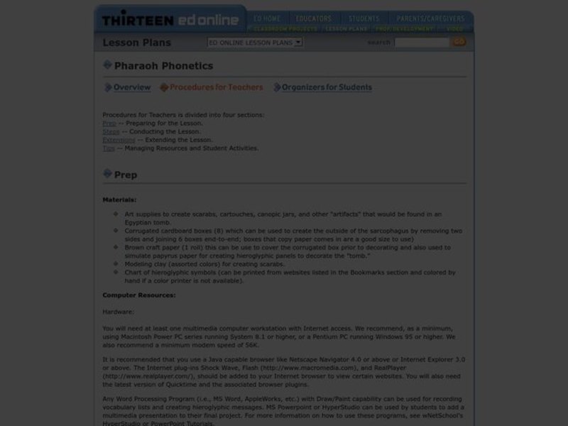 Pharaoh Phonetics Lesson Plan