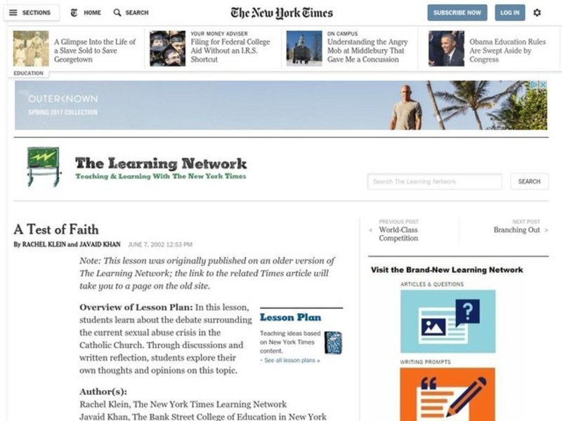 A Test of Faith Lesson Plan