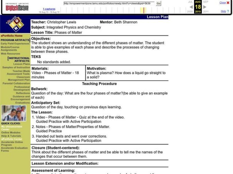 Phases of Matter Lesson Plan