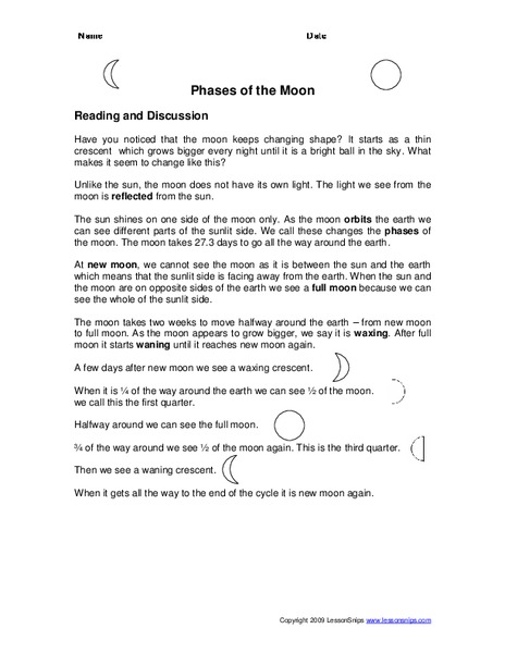 Phases of the Moon Worksheet