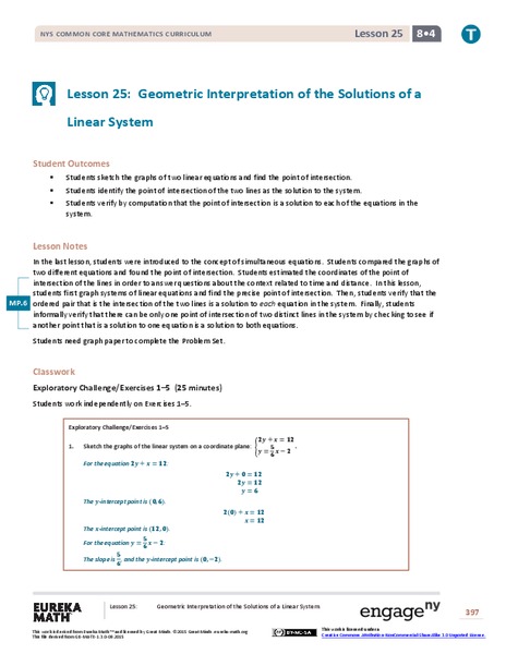 Geometric Interpretations of the Solutions of a Linear System Lesson Plan