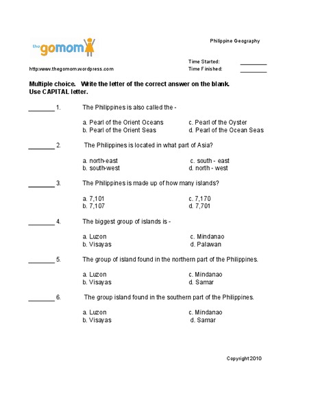 Philippine Geography Worksheet