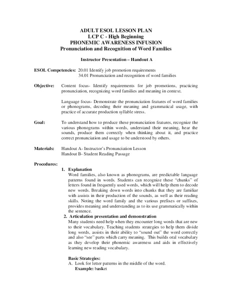 PHONEMIC AWARENESS INFUSION Lesson Plan