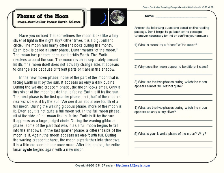 Phases of the Moon Worksheet