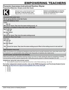 Phonemic Awareness Instructional Routine: Rhyme Lesson Plan
