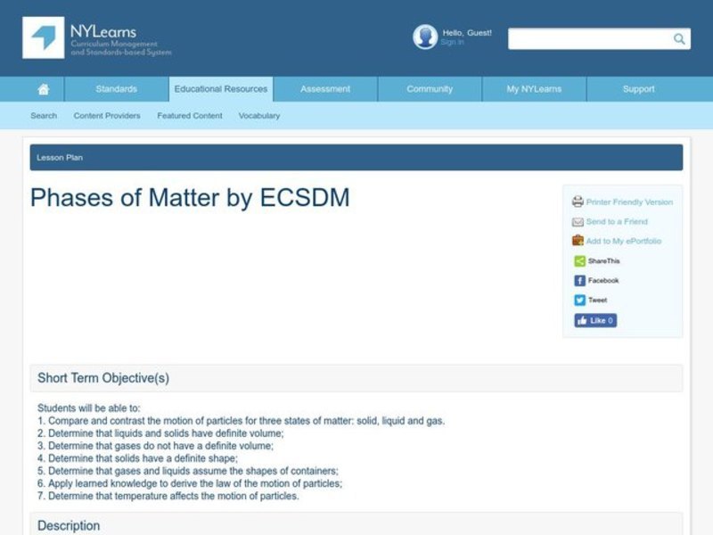 Phases of Matter Lesson Plan