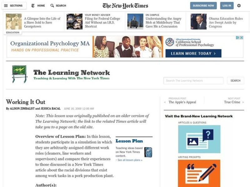 Working It Out Lesson Plan