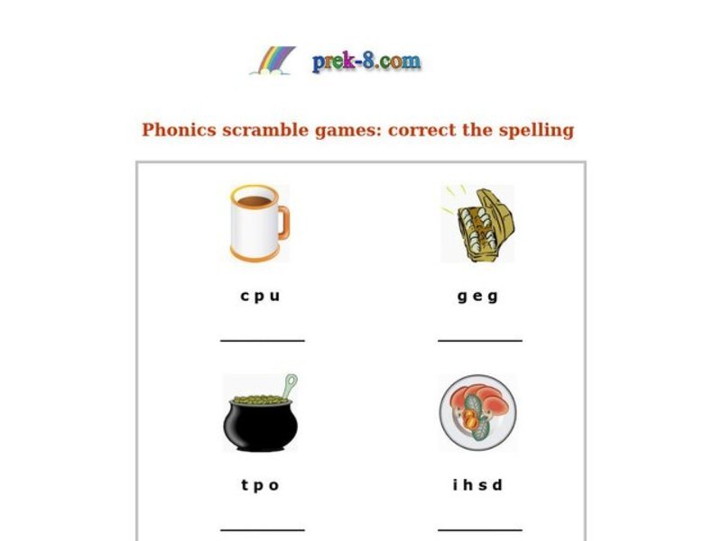 Phonics Scramble Games: Correct the Spelling Worksheet