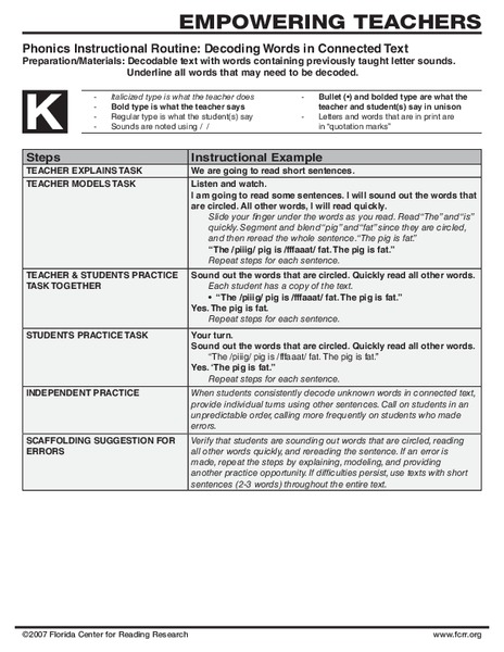 Phonics: Decoding Words in Connected Text Lesson Plan