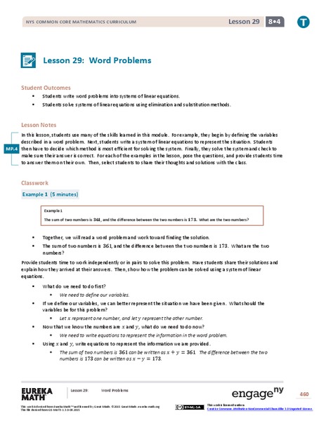 Word Problems Lesson Plan