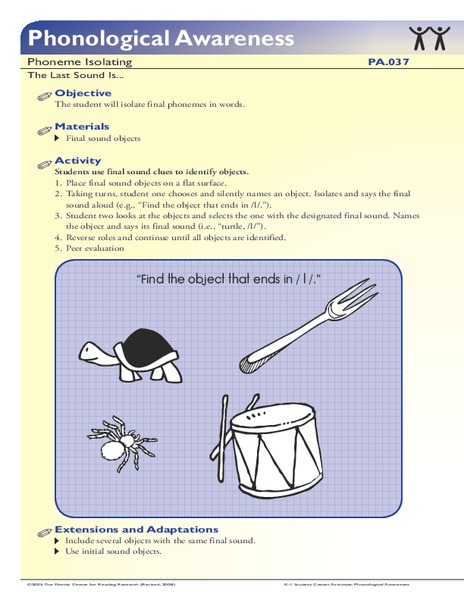 Phonological Awareness: Phoneme Isolating, The Last Sound Is... Activity