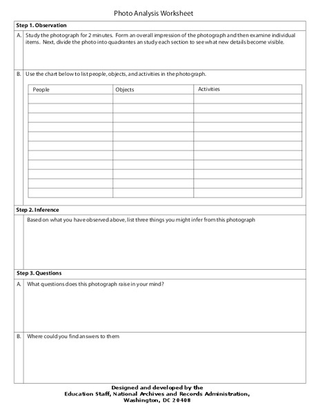 Photo Analysis Worksheet Worksheet