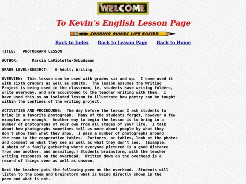 Photograph Lesson Lesson Plan