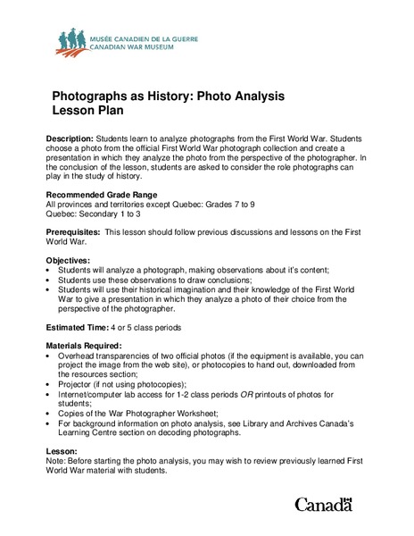 Photographs as History Lesson Plan