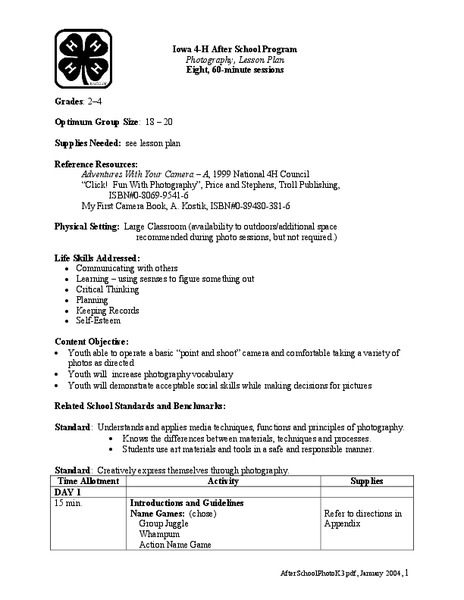 Photography Lesson Plan
