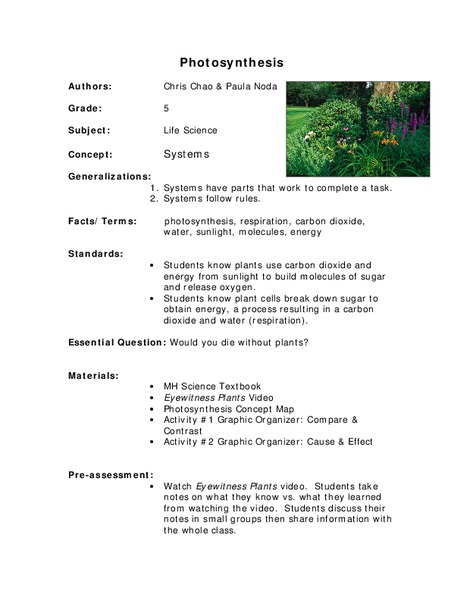Photosynthesis Lesson Plan