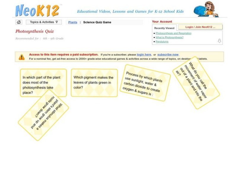 Photosynthesis Quiz Interactive