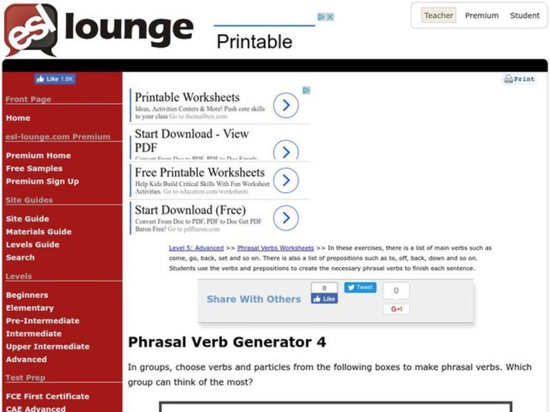 Phrasal Verb Generator Worksheet