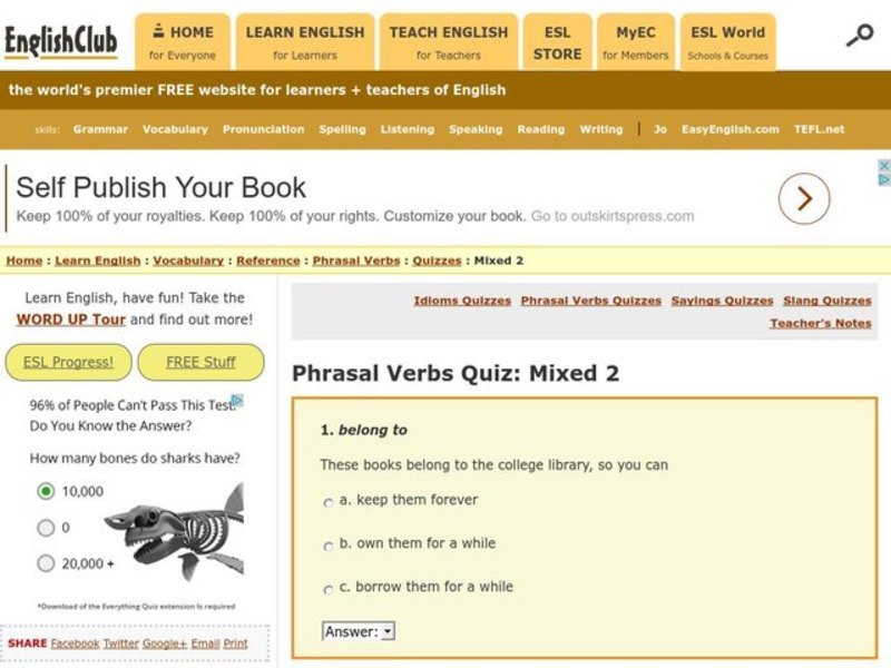 Phrasal Verbs Quiz Interactive