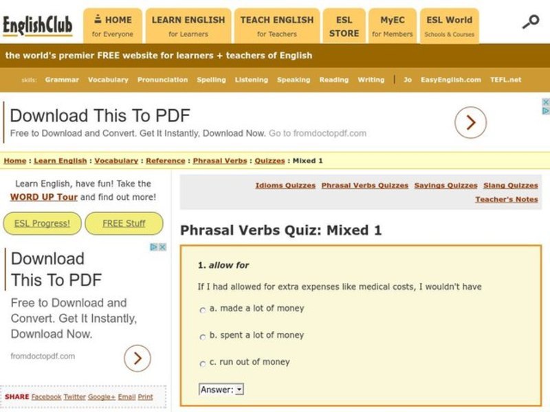 Phrasal Verbs Quiz Interactive