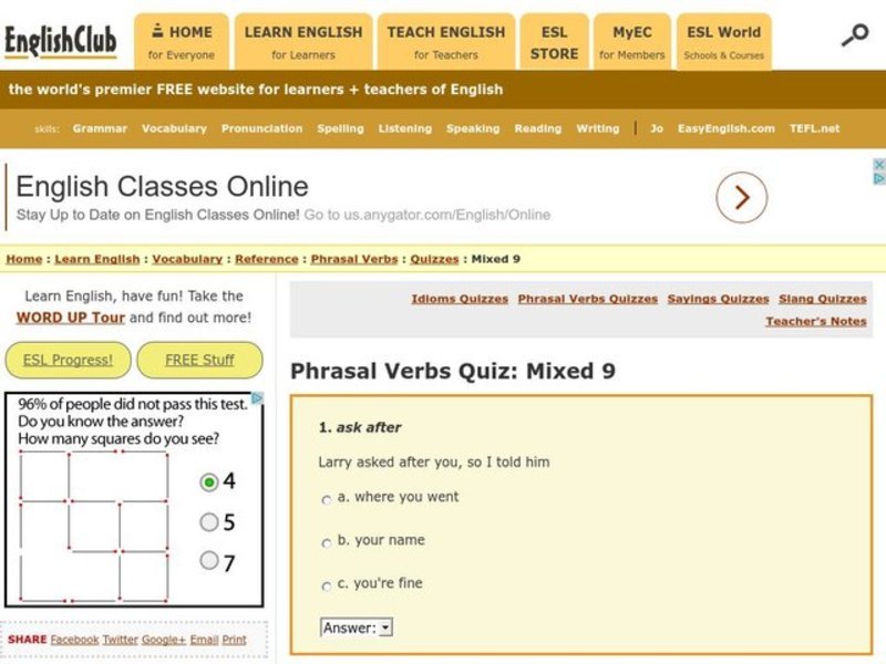 Phrasal Verbs Quiz Interactive