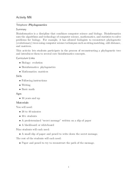 Phylogenetics Lesson Plan
