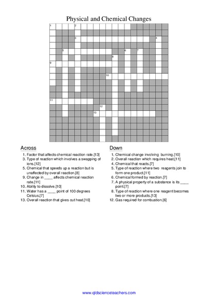 Physical And Chemical Changes Worksheet