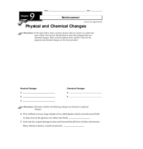 Physical and Chemical Changes Worksheet