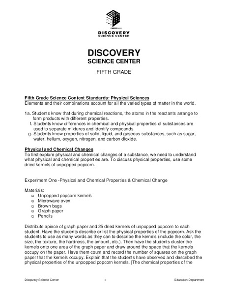 Physical and Chemical Changes Lesson Plan