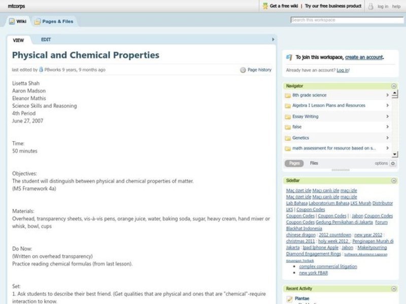 Physical and Chemical Properties Lesson Plan