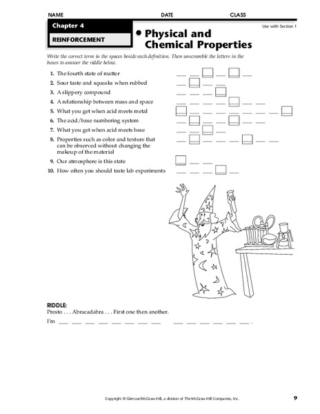 Physical and Chemical Properties Worksheet