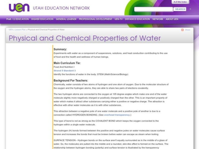 Physical and Chemical Properties of Water Lesson Plan