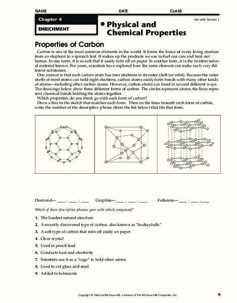 Physical and Chemical Properties Worksheet