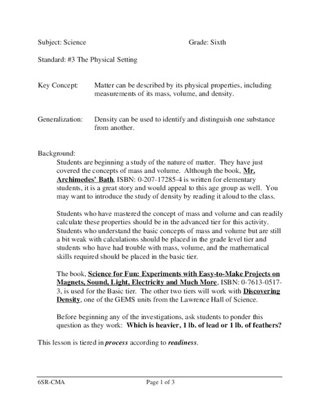 Physical properties of matter Lesson Plan