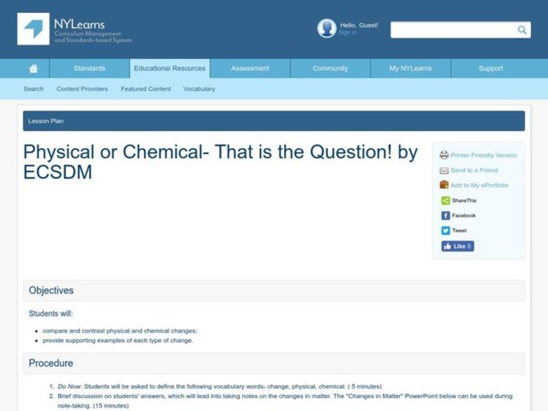 Physical or Chemical- That Is the Question! Lesson Plan