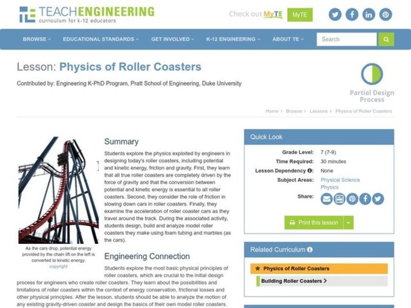 Physics of Roller Coasters Lesson Plan