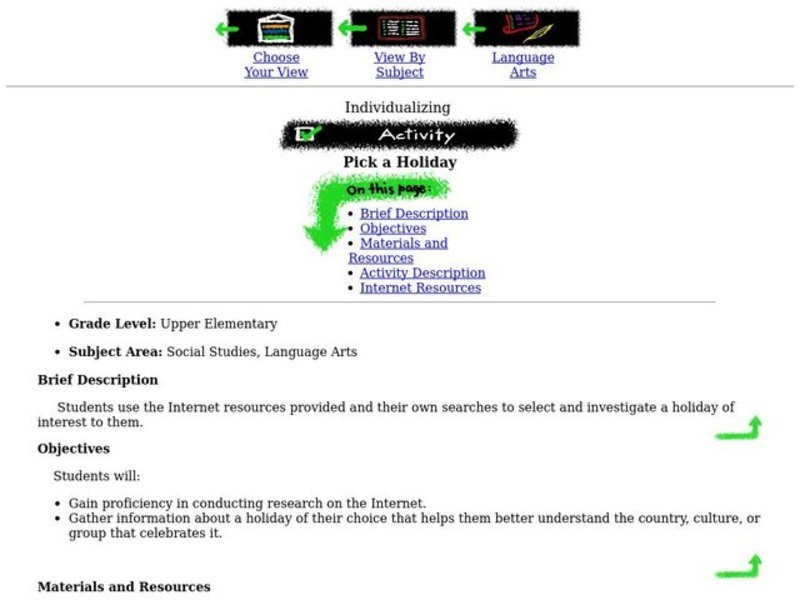 Pick a Holiday Lesson Plan