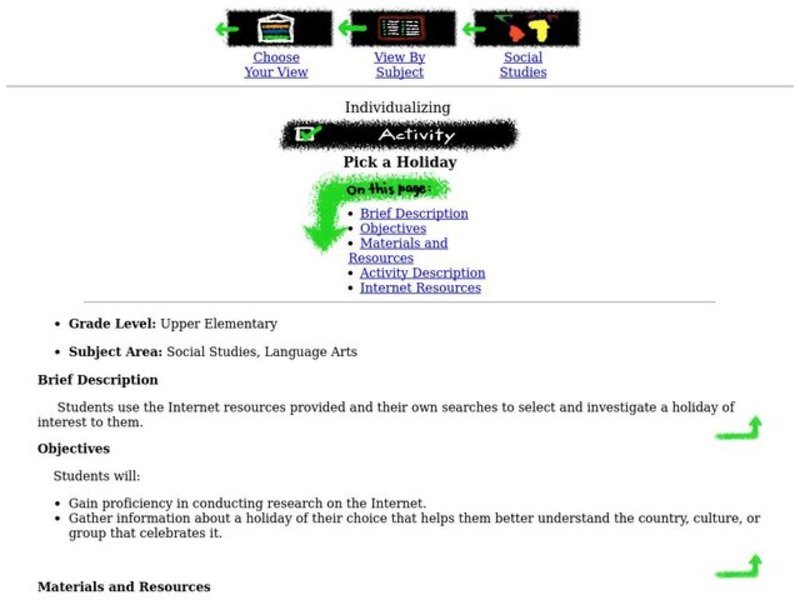 Pick a Holiday Lesson Plan