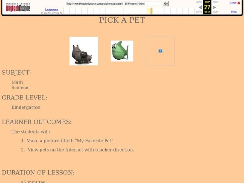 Pick a Pet Lesson Plan