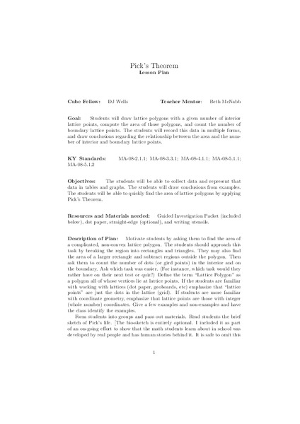 Pick's Theorem Lesson Plan