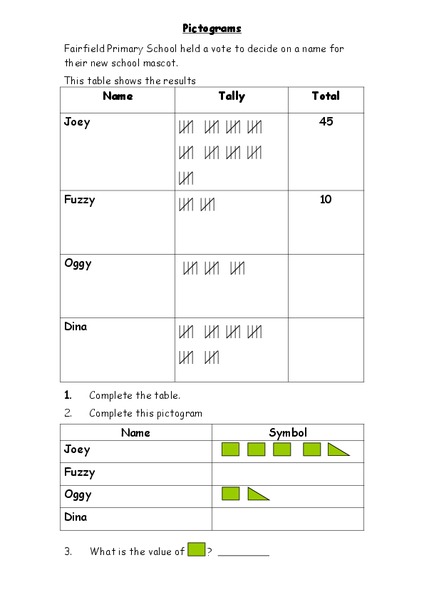 Pictograms Worksheet