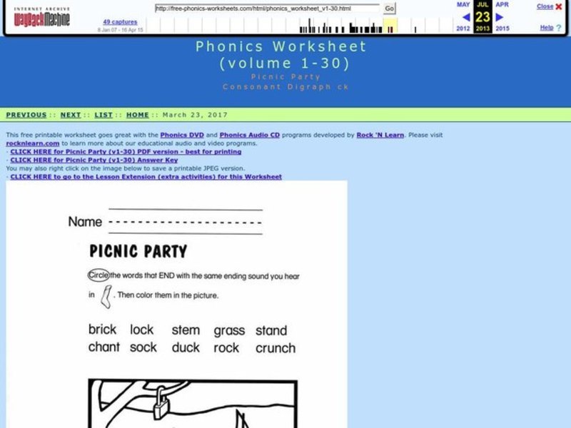 Picnic Party Worksheet