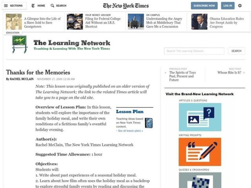 Thanks for the Memories Lesson Plan