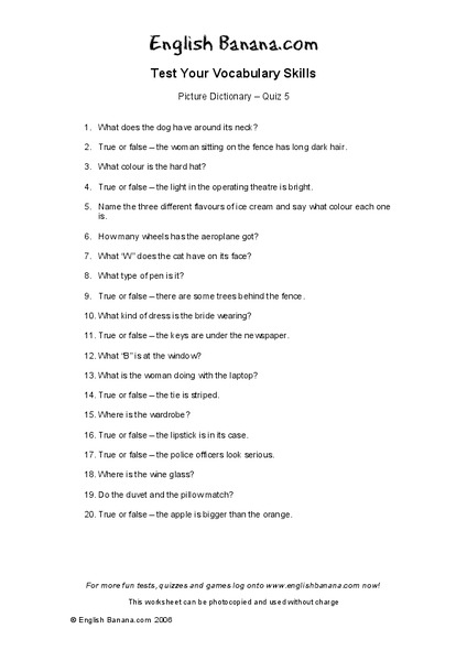 Picture Dictionary Worksheet