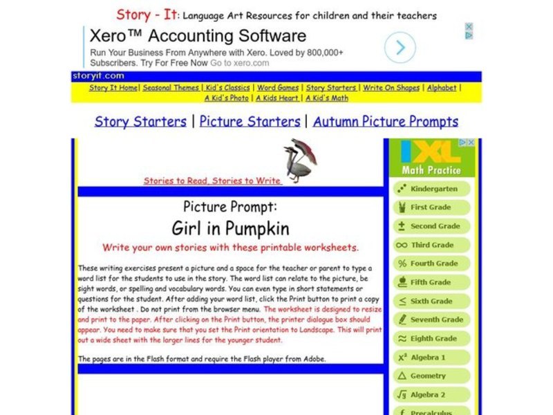 Picture Prompt:  Girl in Pumpkin Worksheet